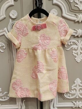 Mimisol Girls Yellow And Pink Rose-Appliqué Girls' Formal Dress Size 2